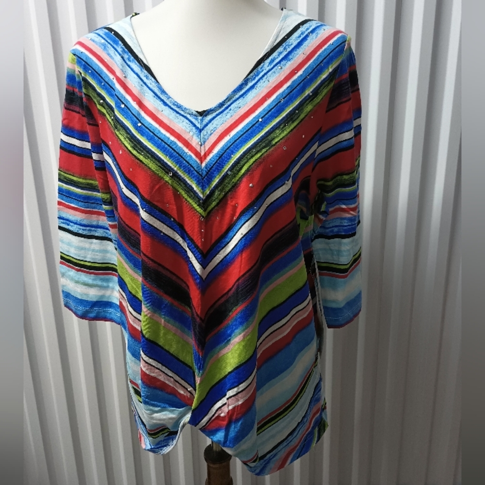 Colorful Striped V-Neck Top